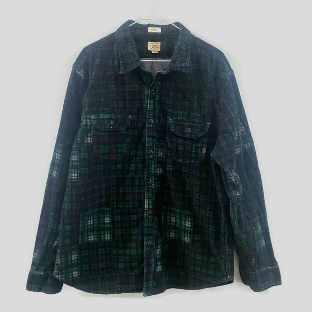 J. Crew Garment-Dyed Plaid Corduroy Workshirt Patchwork - XL